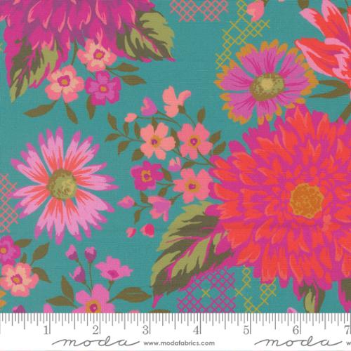 Parlor Happy Blooms Teal – by Crystal Manning for Moda Fabrics