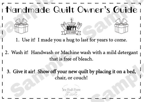 Quilt Care Instructions - Birthday