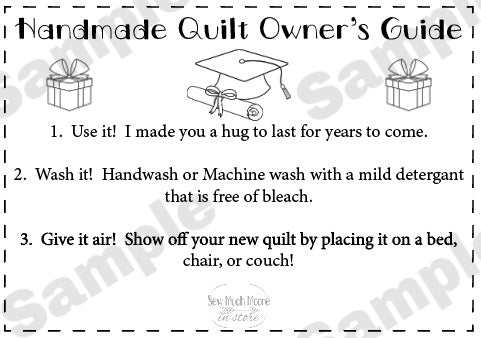 Quilt Care Instructions - Graduation