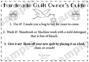 Quilt Care Instructions - New Baby