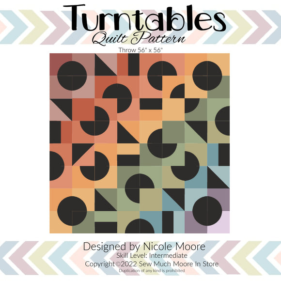 Turntables Quilt Pattern - Paper PRINTED Pattern